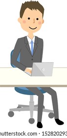 Illustration of a businessman operating a laptop computer.