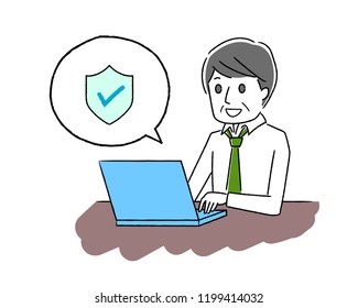 Illustration of a businessman operating a personal computer