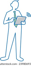 Illustration of a businessman operating a tablet