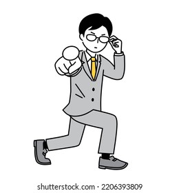 Illustration of a businessman pointing straight.