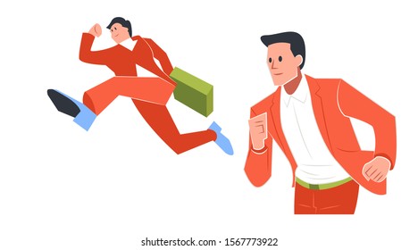 illustration of a businessman pose run towards the target. handsome run for design complements