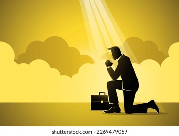 An illustration of businessman praying under the light
