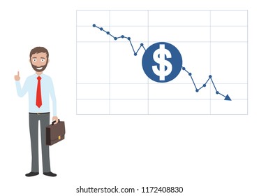 Illustration of a businessman predicting a fall in the dollar