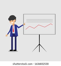 Illustration businessman presentation character vector with whiteboard.