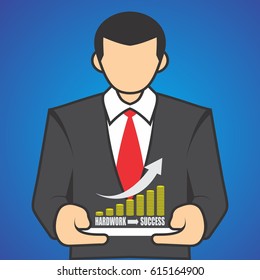 ILLUSTRATION BUSINESSMAN PRESENTATION USING NOTEPAD ABOUT BUSINESS PLAN