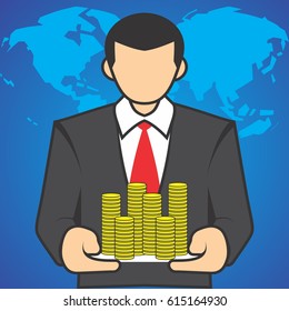 ILLUSTRATION BUSINESSMAN PRESENTATION USING NOTEPAD ABOUT BUSINESS PLAN