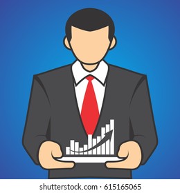 ILLUSTRATION BUSINESSMAN PRESENTATION USING NOTEPAD ABOUT BUSINESS PLAN