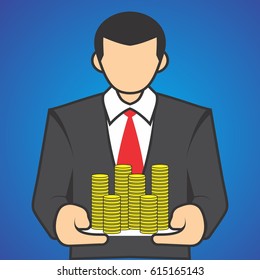ILLUSTRATION BUSINESSMAN PRESENTATION USING NOTEPAD ABOUT BUSINESS PLAN