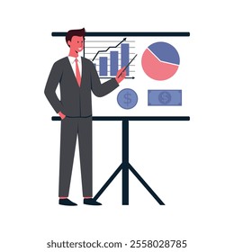 Illustration of Businessman Presenting Data Analysis