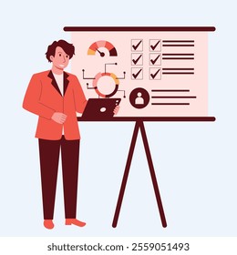 Illustration of Businessman Presenting with Data Visualization 