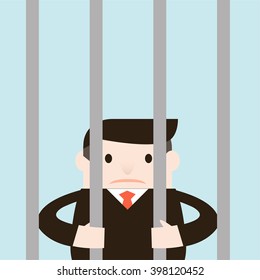 Illustration of businessman in the prison. Vector illustration flat style.