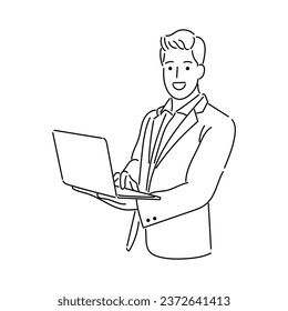illustration of businessman or professional person. working man line art vector with simple japanese cartoon style