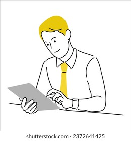 illustration of businessman or professional person. working man line art vector with simple japanese cartoon style