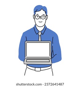 illustration of businessman or professional person. working man line art vector with simple japanese cartoon style