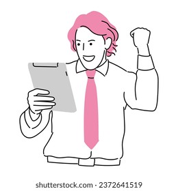 illustration of businessman or professional person. working man line art vector with simple japanese cartoon style
