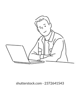 illustration of businessman or professional person. working man line art vector with simple japanese cartoon style