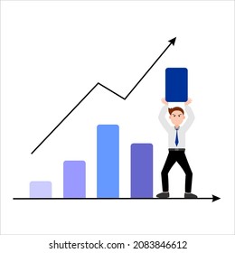 illustration of businessman raising the curve with Arrow Growing Up showing Profit or improvement on Business. Suitable on business and finance content