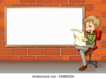 Illustration of a businessman reading beside the empty board