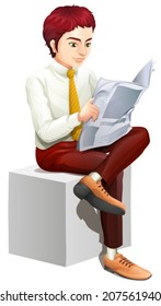 Illustration of a businessman reading on a white background