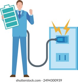 Illustration of a businessman recharging his energy