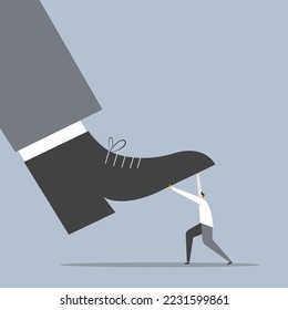 Illustration of a businessman resisting a giant foot crushing him down