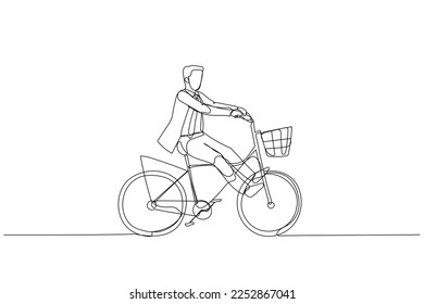 Illustration of businessman riding high speed bicycle all gass no break. Single line art style