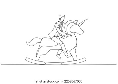 Illustration of businessman riding unicorn horse. Concept of startup up business and creative idea. Single continuous line art