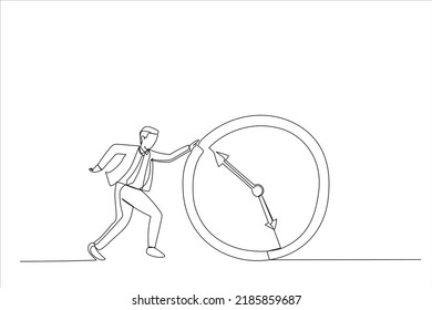 Illustration of Businessman Running Behind Running Clock. One continuous line art style
