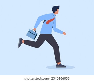 Illustration of a businessman running with briefcase Late business person rushing in a hurry to get on time.