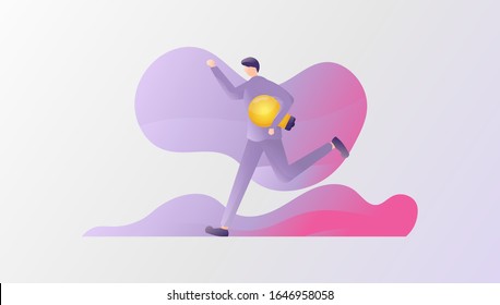 illustration, businessman running with the light bulb. find a new idea. innovative business ideas, brainstorming. Can be used for, landing pages, templates, UI, web.