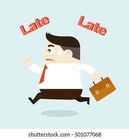 illustration of Businessman is running to the office because he is late