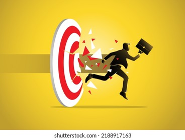 An illustration of a businessman running and smashing target