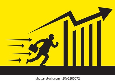 illustration of a businessman runs with briefcase to chase meeting schedule