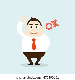 Illustration of businessman say okay. Vector illustration flat style.