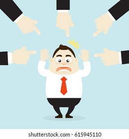 Illustration of a businessman is scared. Vector of a worker is blamed.