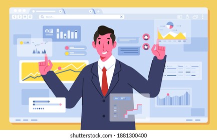 illustration of Businessman set graphic finance strategy with bussinesman character vector illustration. used for landing page, website image