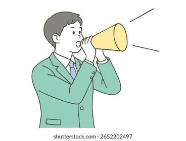 Illustration of a Businessman Shouting with a Megaphone