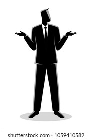 Illustration of a businessman shrugging shoulders gesturing who cares or I don't know body language