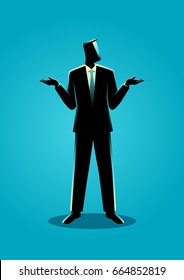 Illustration of a businessman shrugging shoulders gesturing who cares or I don't know body language