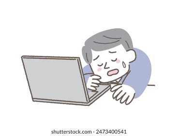 Illustration of a businessman slumped in front of a computer