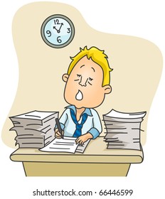 Ilustración de un empresario que pasa tiempo extra en la oficina