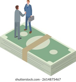 Illustration of a businessman with a stack of bills