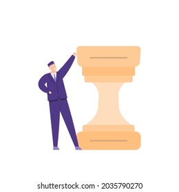 illustration of a businessman standing next to a chess piece. business strategy concept. determine the next step. think. leaders and planners. flat cartoon style. vector design