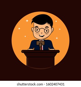 Illustration of businessman standing on podium