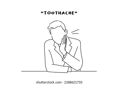 Illustration of businessman suffering from toothache. Outline drawing style art

