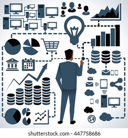 Illustration Of Businessman Surrounded By Business Graphics