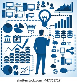 Illustration Of Businessman Surrounded By Business Graphics