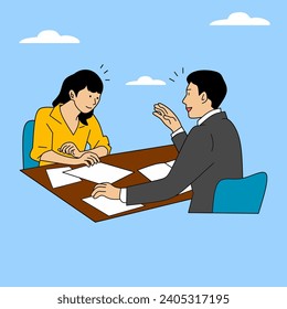 illustration of a businessman talking to a client