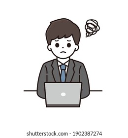 Illustration of a businessman in trouble in front of a computer