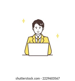 Ilustración de un hombre de negocios escribiendo en una laptop. vector.